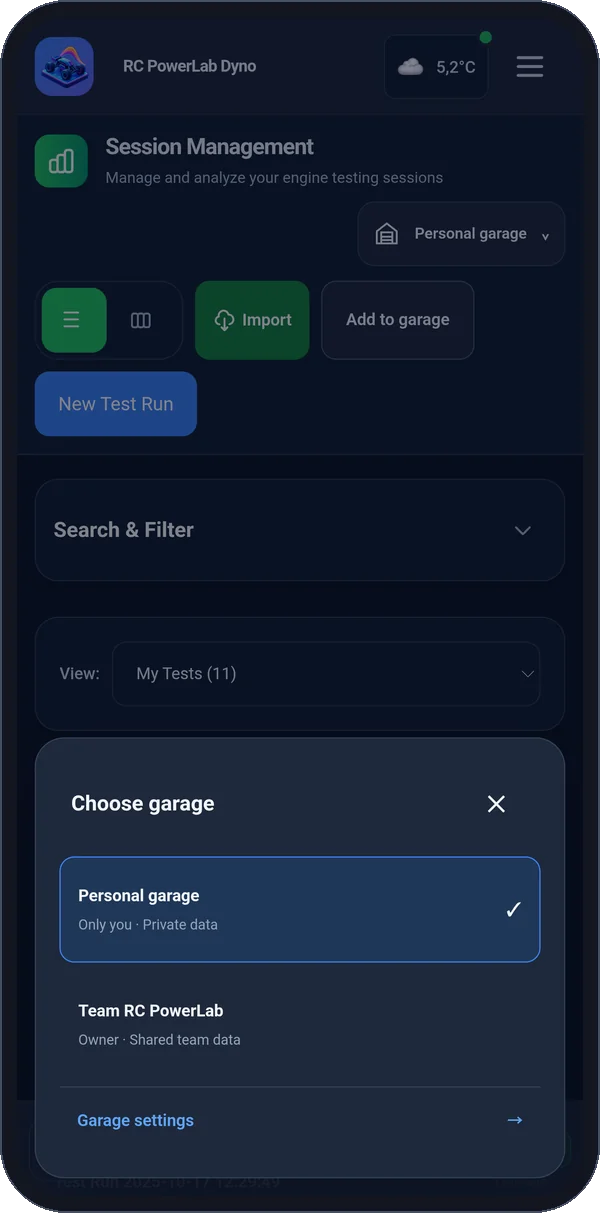Choosing between the personal garage and a team garage
